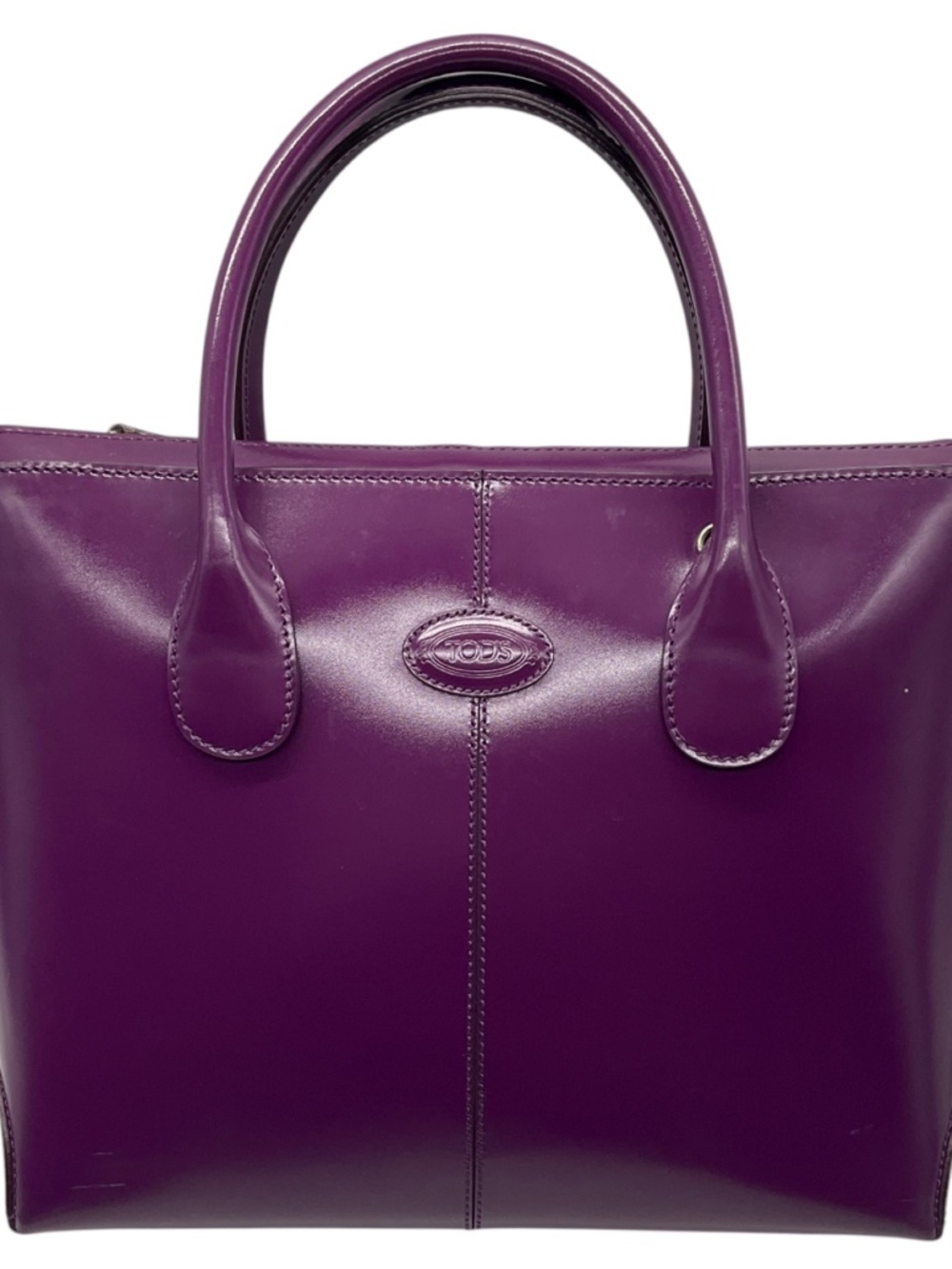 TOD'S PURPLE SHINY LEATHER DOUBLE TOP HANDLE TOTE HANDBAG